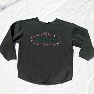 Vintage Cherokee Green Crew Sweatshirt with Logo & Floral Design Woman Medium